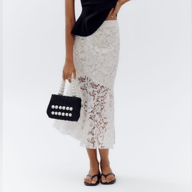 Nwt Avec Les Filles By Anthropologie Flared Lace Midi Skirt In White